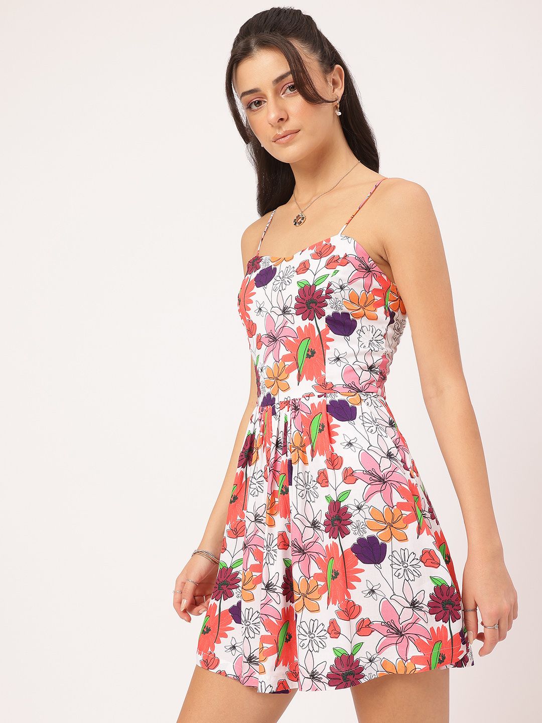 DressBerry Blooming Beautiful Floral Print Strappy Mini A-line Dress