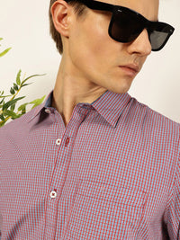 Thomas Scott Men Smart Spread Collar Micro Checked Cotton Slim Fit Casual Shirt