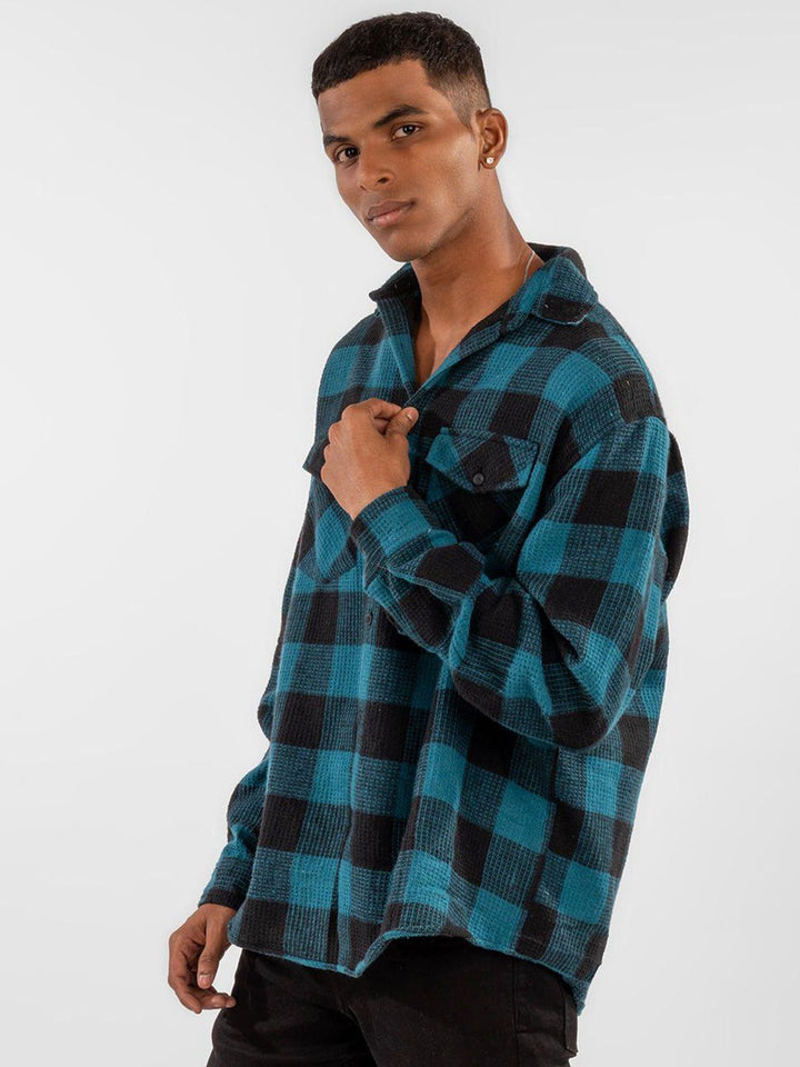 Eszett Checked Spread Collar Flap Poket Baju Bersaiz Besar