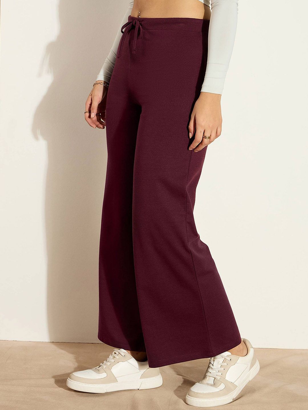 SASSAFRAS Women Wide Leg Solid Cotton Track Pants