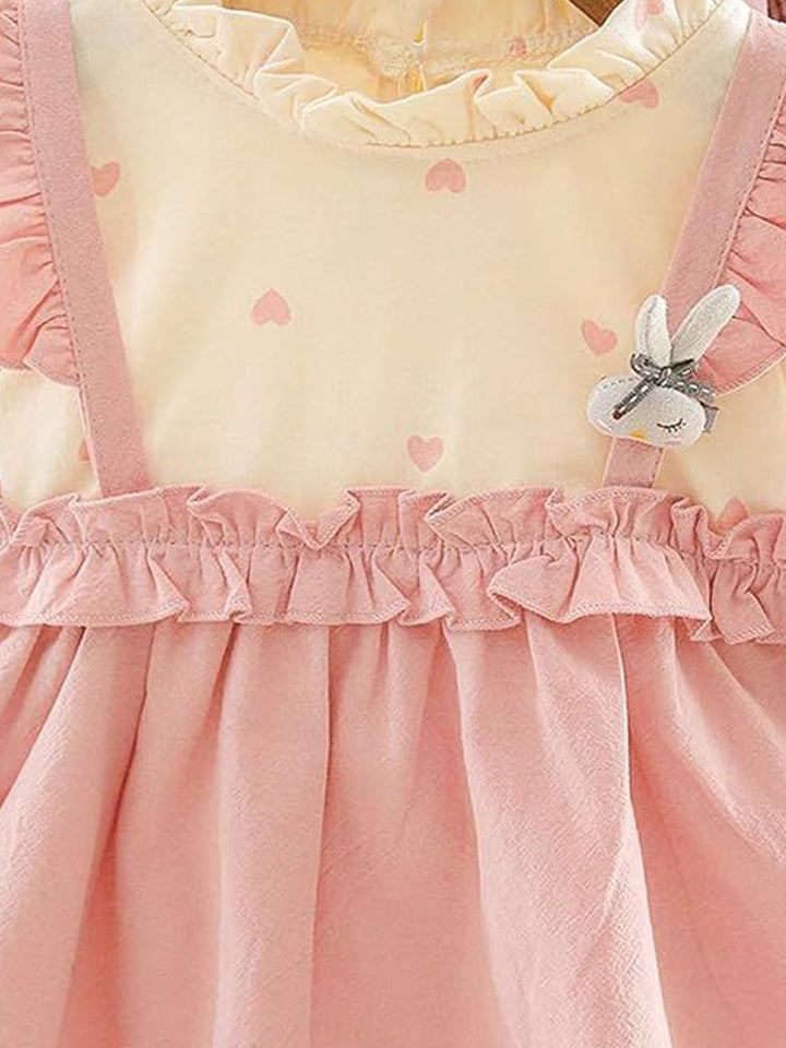 YK Girls Round Neck Cotton Fit & Flare Dress With Ruffle Details