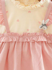 YK Girls Round Neck Cotton Fit & Flare Dress With Ruffle Details