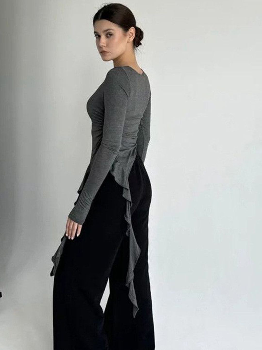 DressBerry Women Ruffles Detailed Longline Fitted Top