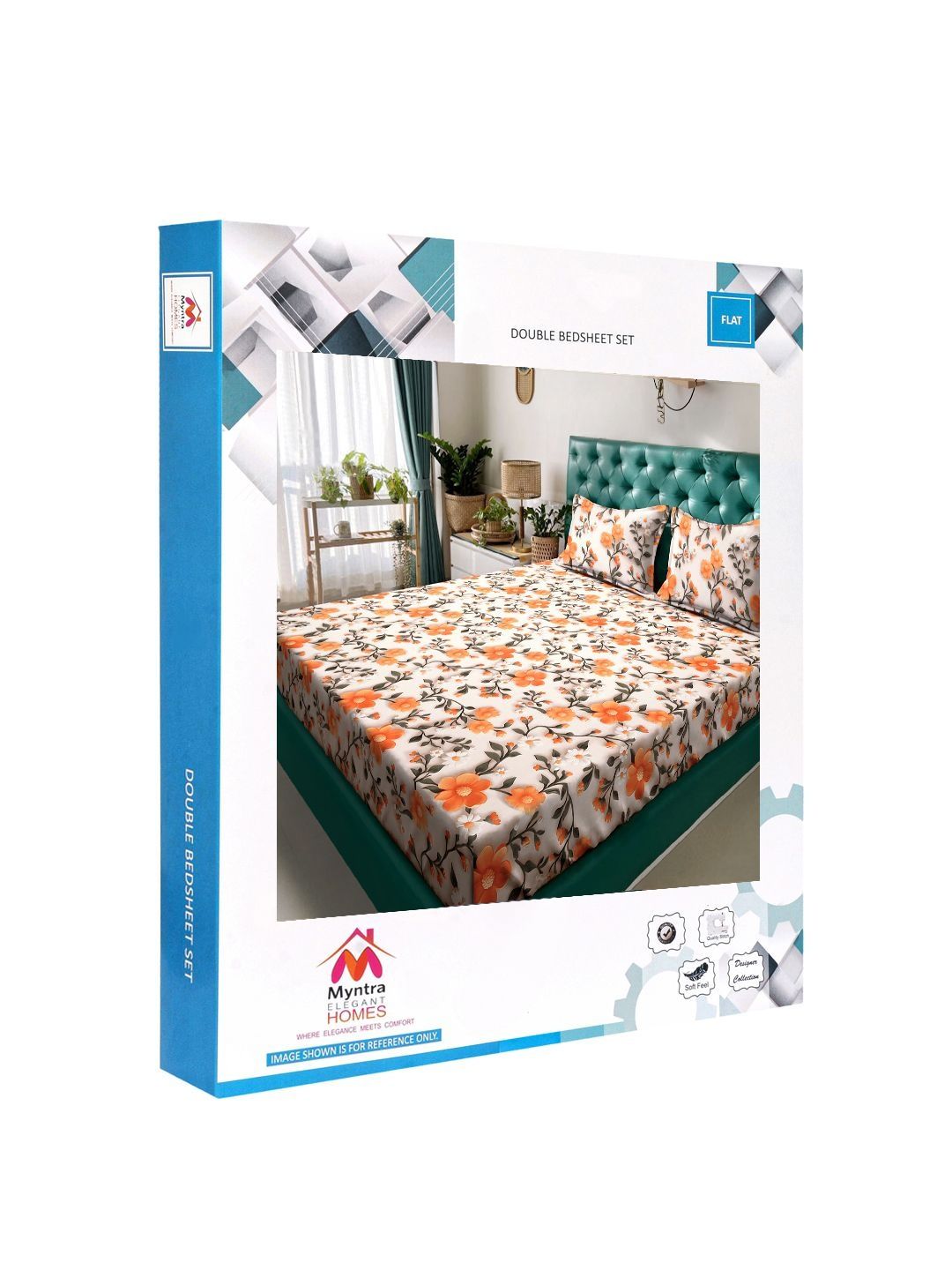 Myntra Elegant Homes Berwarna Krim Bunga 300 TC Cadar King dengan 2 Sarung Bantal