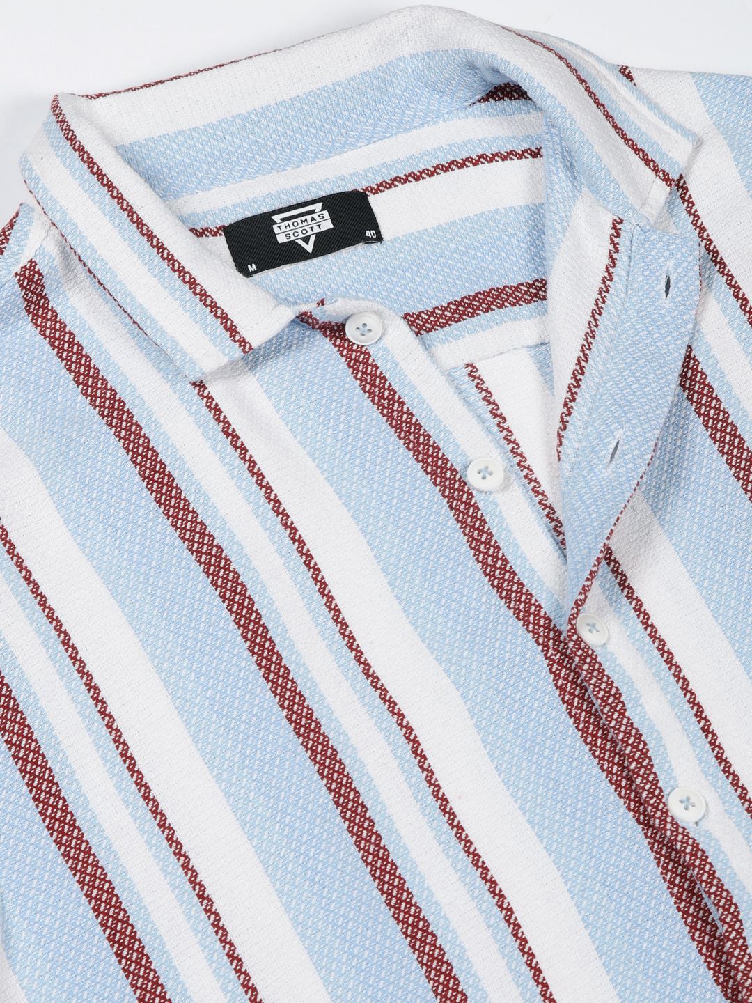 Thomas Scott Men Premium Spread Collar Vertical Striped Cotton Slim Fit Casual Shirt