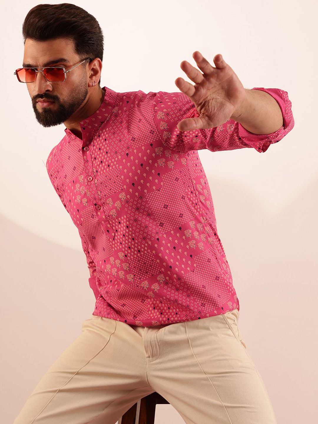 Anouk Ethnic Motifs Printed Mandarin Collar Short Kurta