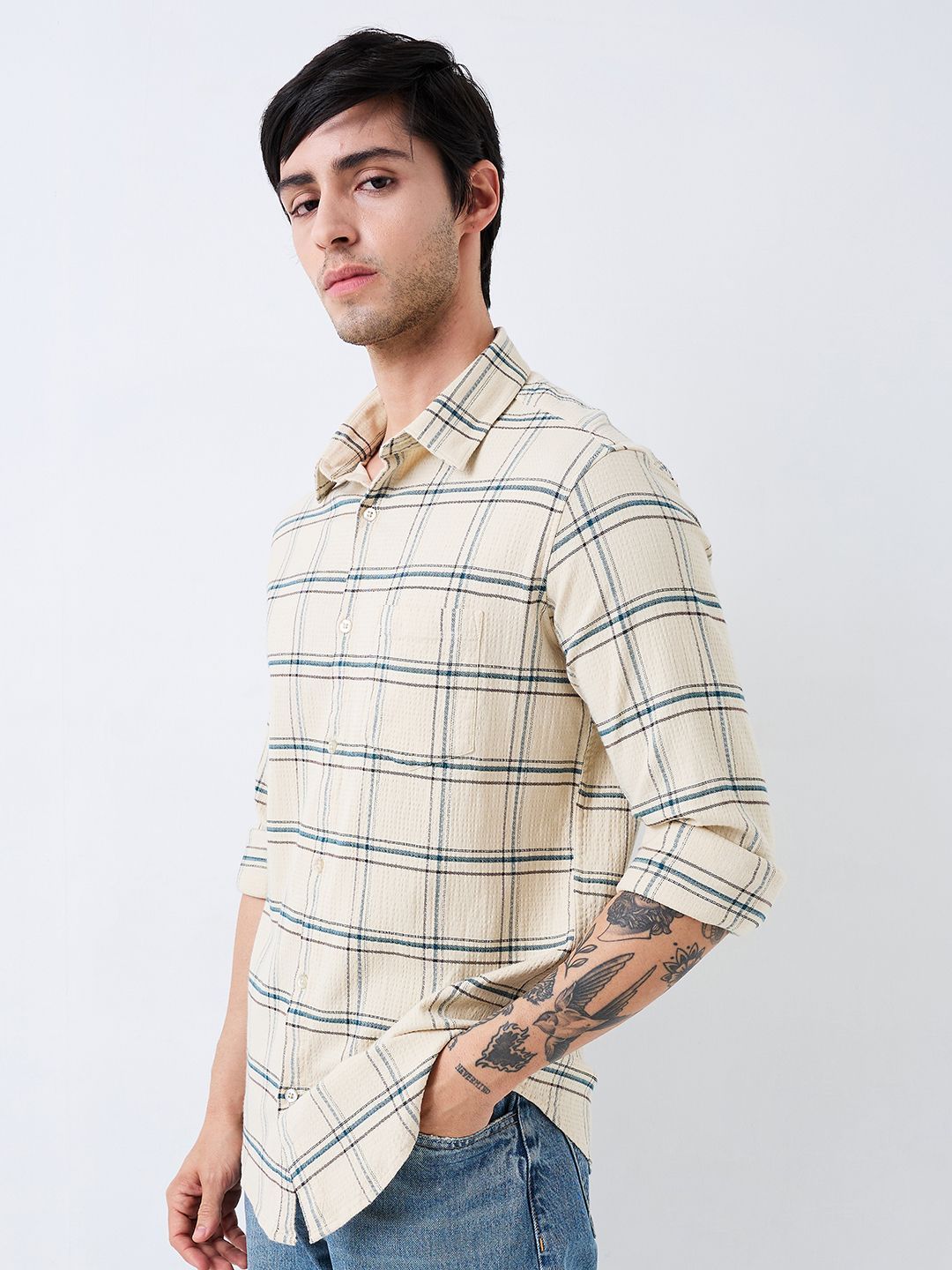 SPYKAR Men Spread Collar Tartan Checked Cotton Casual Shirt