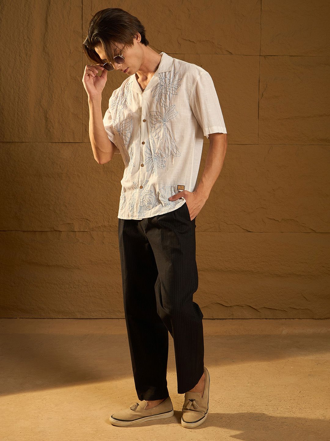 Dennison Men Striped Double Pleated Korean Baggy Fit Trouser