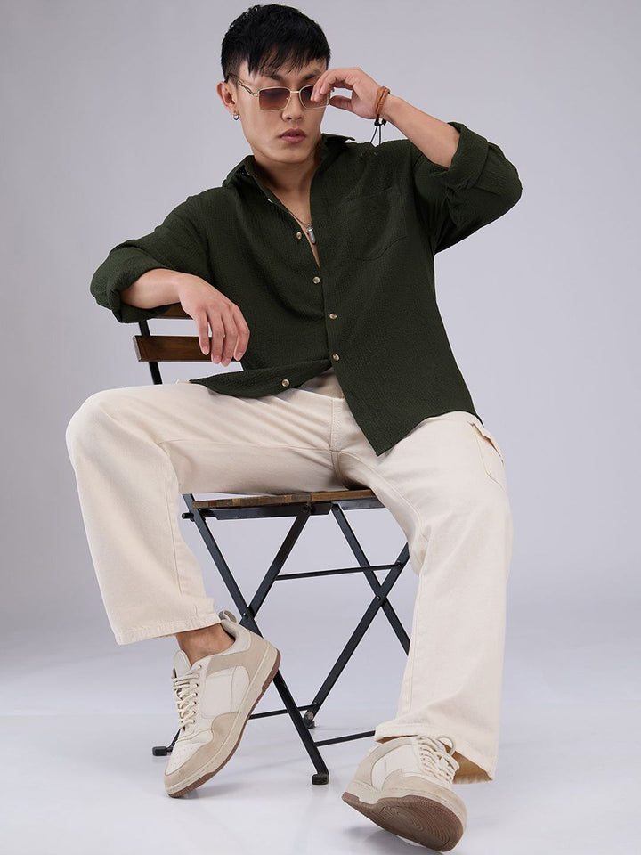 VASTRADO Men Classic Textured Slim Fit Casual Shirt