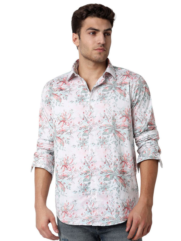 Spykar Men Slim Fit Floral Opaque Dicetak Baju Kasual