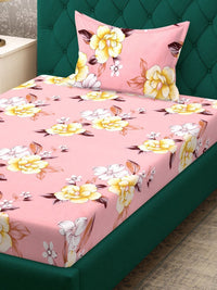 Myntra Elegant Homes Pink & Yellow Printed 300 TC Single Bedsheet Set 2.25 m x 1.50 m
