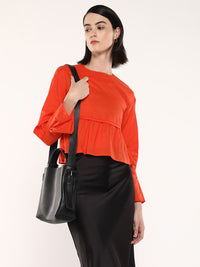 RAREISM Solid Round Neck Cotton Top