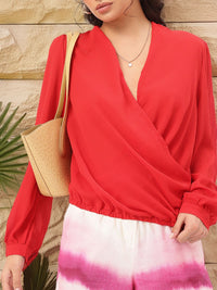 DressBerry Sweet & Spicy Crinkled Fluid Wrap-Style Blouson Top