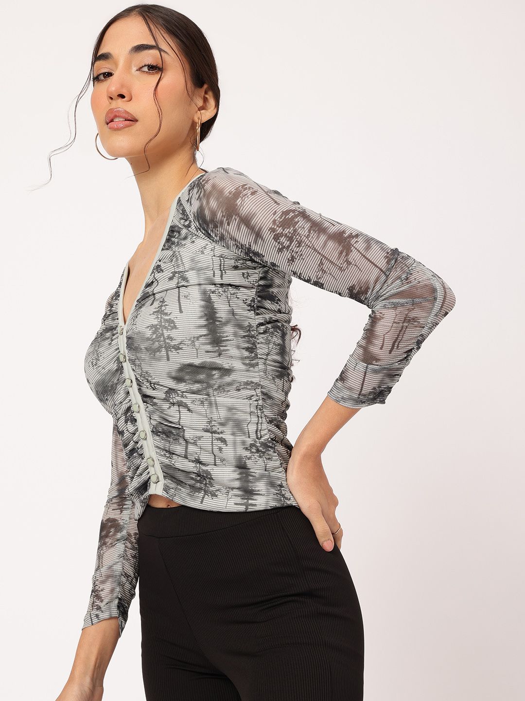 DressBerry Abstract Canvas Printed Ruched Top