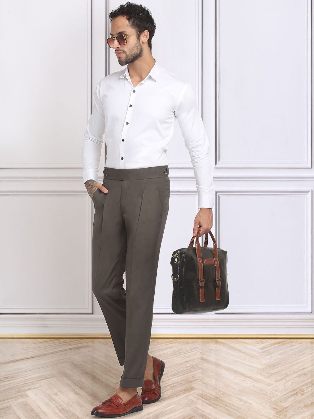 KLOTTHE Men's Brown Slim Fit Gurkha Pants