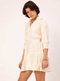 DressBerry Adorable Allure Crinkled Textured Tiered Mini Shirt Style Dress