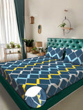 KLOTTHE Blue Geometric 300 TC Dilengkapi Cadar Katil Double Dengan Sarung Bantal - 2.50 x 2.25 m