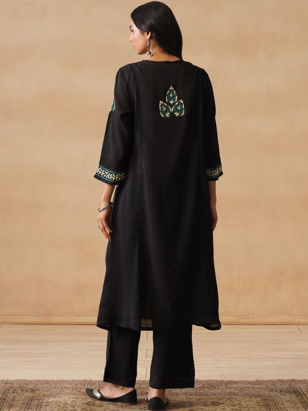 House of Chikankari Women Regular Chanderi Cotton Kurta with Trousers Set