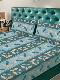 KLOTTHE Multicoloured Floral 300 TC King Bedsheet with 2 Pillow Covers