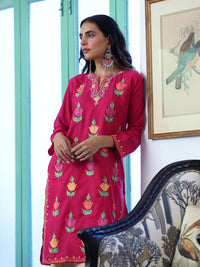 House of Chikankari Women Pink Cotton Aari Sulam Kurta