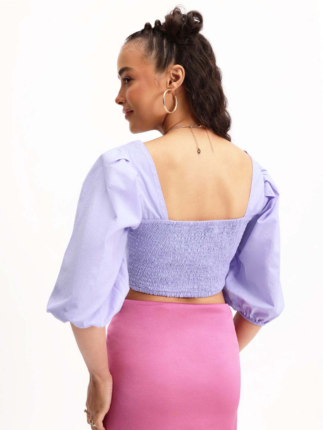 DressBerry Feminine Chic Cutesy Cut-Out Smocked Crop Top