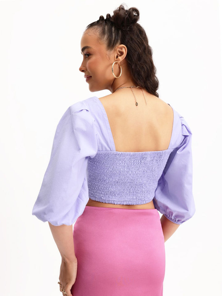 DressBerry Feminine Chic Cutesy Cut-Out Smocked Crop Top