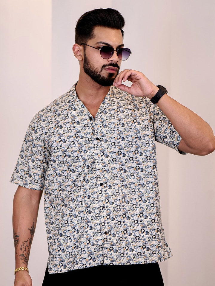 Eszett Floral Printed Cuban CollarS hirt