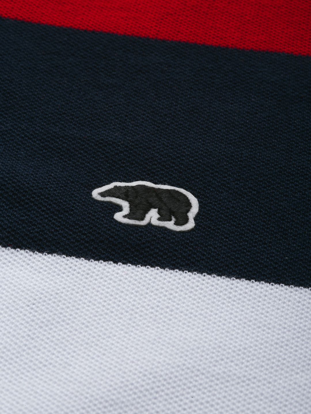 THE BEAR HOUSE Men Navy Blue  & White Striped Polo Collar Slim Fit Pure Cotton T-shirt