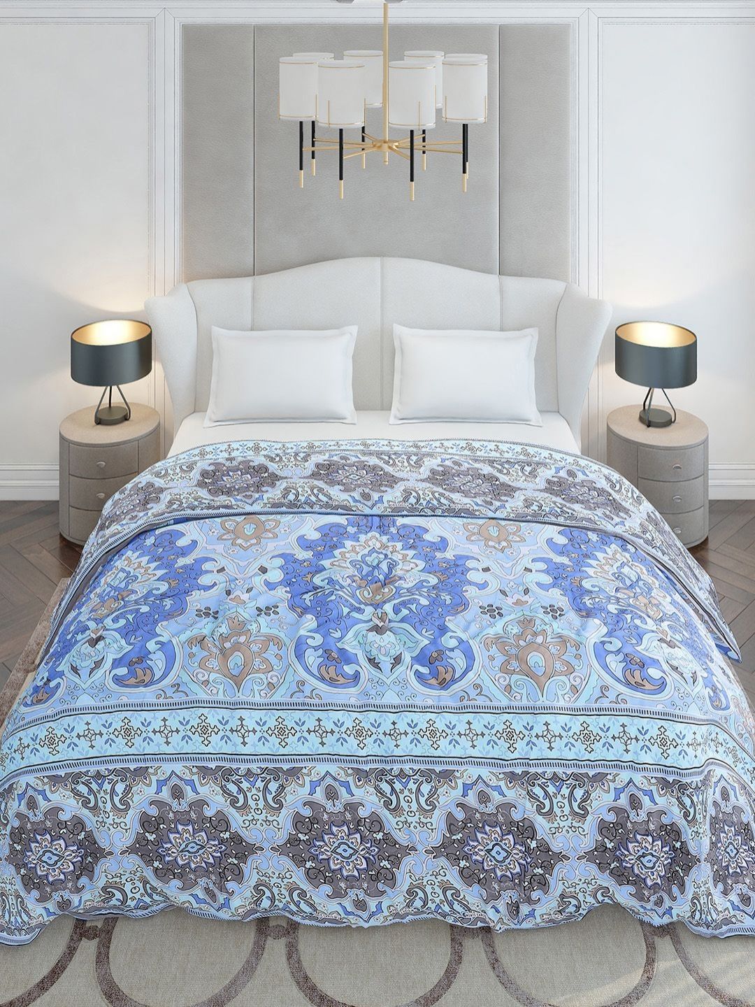 Monte Carlo Blue & White Ethnic Motifs Mild Winter 210 GSM Double Bed Duvet Cover
