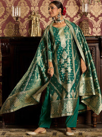 Indo Era Ethnic Motifs Woven Design Zari Straight Kurta With Trousers & Dupatta