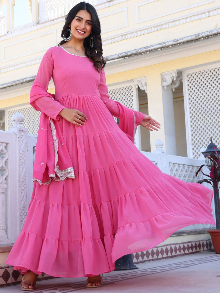 KALINI Women Layered Thread Work Kurta with Pyjamas & With Dupatta
