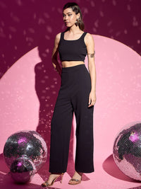 Berrylush Black Square Neck Crop Top & Trousers