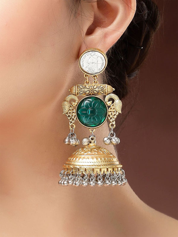 Karatcart Gold-Plated Bird Motif Motif Kundan Kundan Studded & Manik Jhumkas