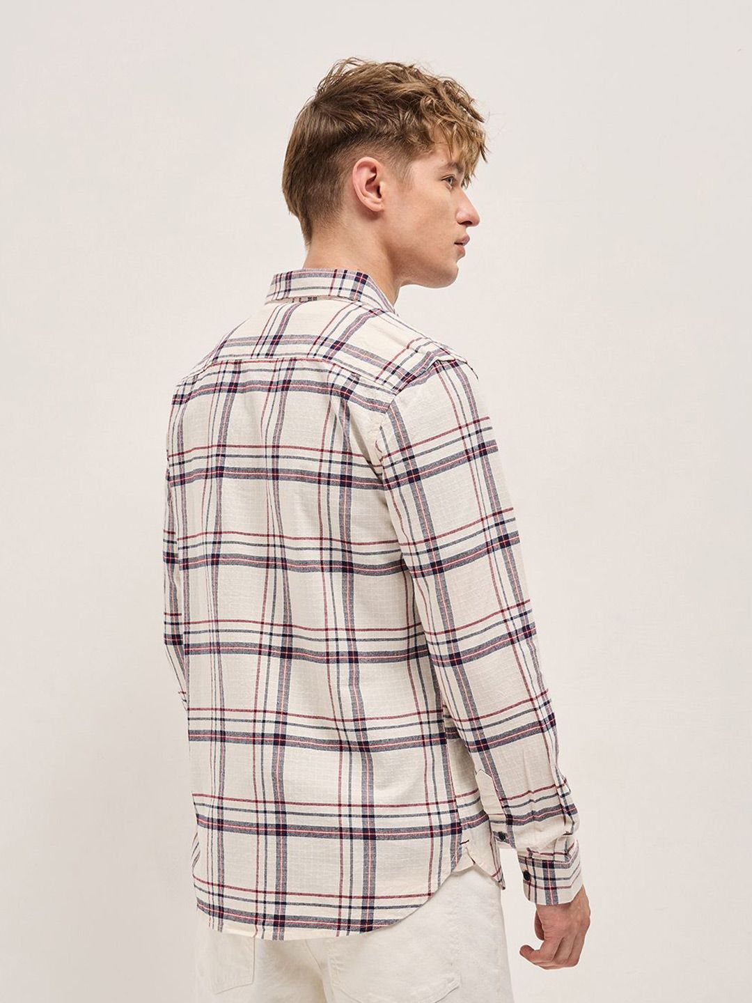 THE BEAR HOUSE Men Slim Fit Spread Collar Tartan Checked Cotton Casual Shirt