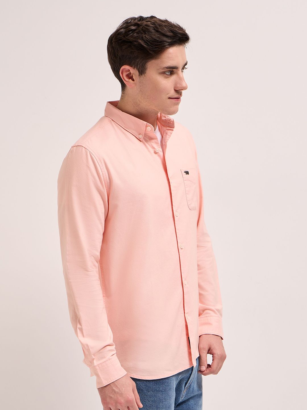 THE BEAR HOUSE Men Button-Down Collar Pure Cotton Slim Fit Casual Shirt
