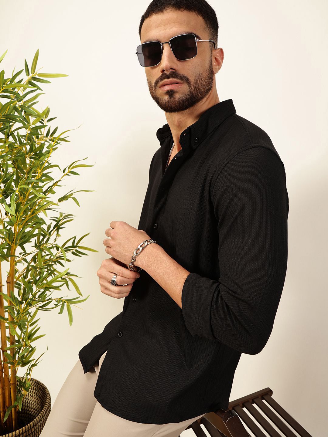 Thomas Scott 
Men Premium Slim Fit Vertical Stripes Textured Casual Shirt