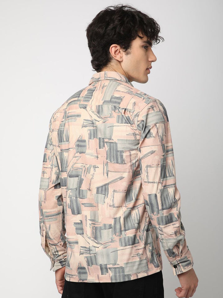 VASTRADO Men Classic Spread Collar Abstract Printed Cotton Slim Fit Casual Shirt