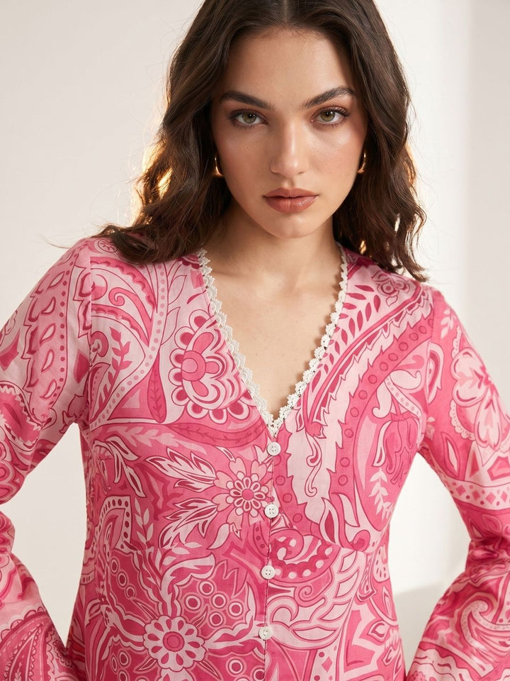 Mamicha Print Flared Sleeve Bohemian Top