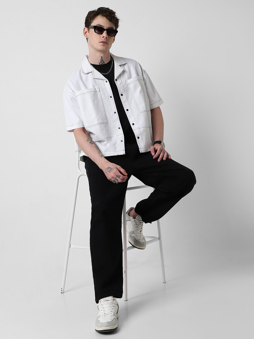 VASTRADO Men Classic Cuban Collar Solid Cotton Oversized Casual Shirt