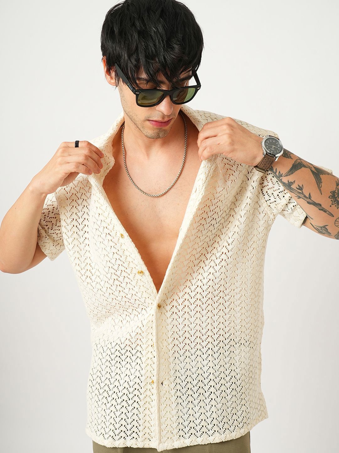 VASTRADO Men Classic Cuban Collar Solid Cotton Oversized Casual Shirt