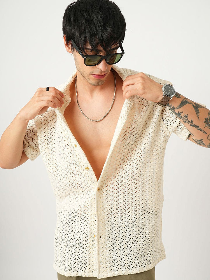 VASTRADO Men Classic Cuban Collar Solid Cotton Oversized Casual Shirt
