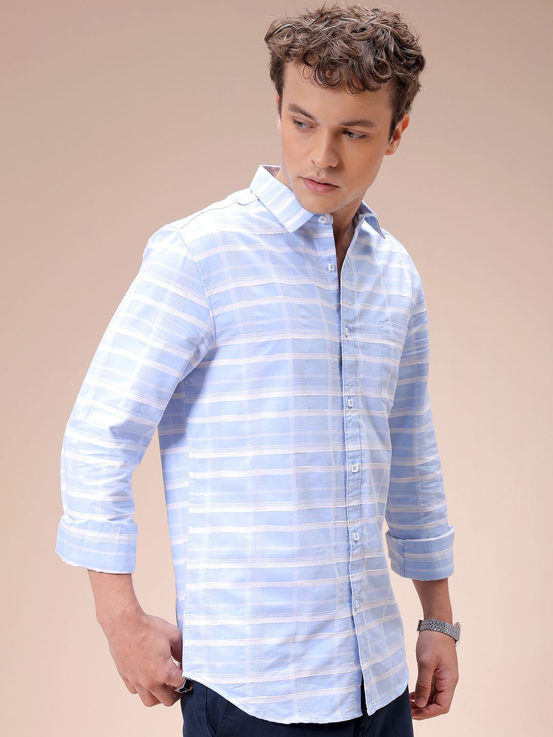 The Indian Garage Co Men Slim Fit Opaque Checked Casual Shirt