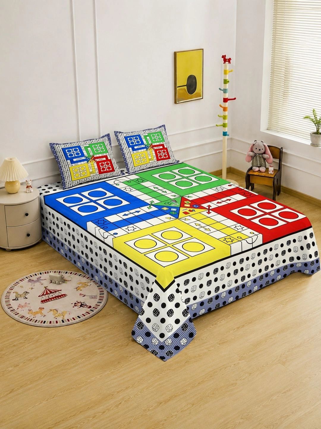 KLOTTHE Multicoloured Geometric 400 TC King Bedsheet with 2 Pillow Covers
