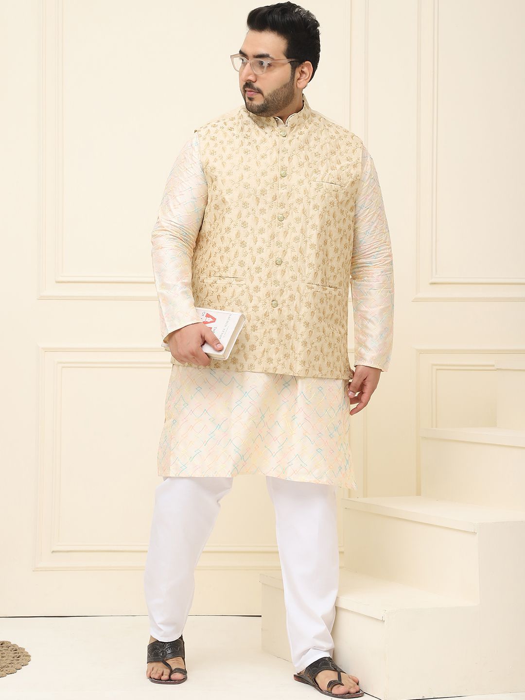 SOJANYA PLUS Men Plus Size Printed Mandarin Collar Nehru Jacket