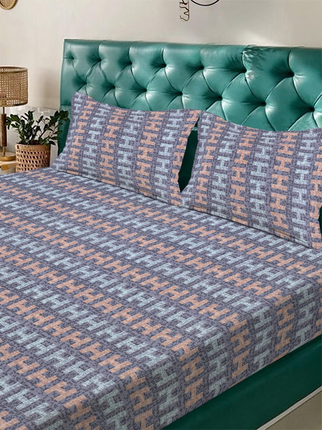 KLOTTHE Purple & Blue 300 TC King Bedsheet with 2 Pillow Covers