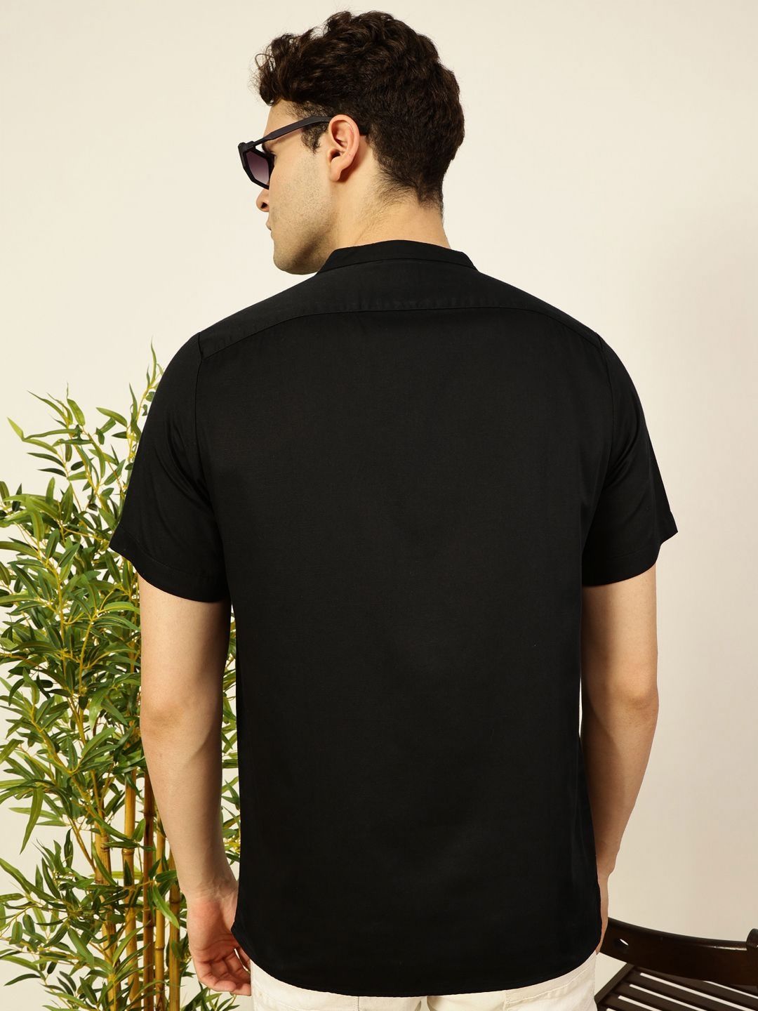 Thomas Scott Men Solid Mandarin Collar Cotton T-Shirt
