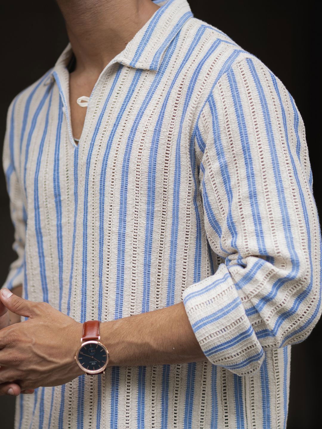 Powerlook Men Spread Collar Vertical Striped Cotton Casual Shirt
