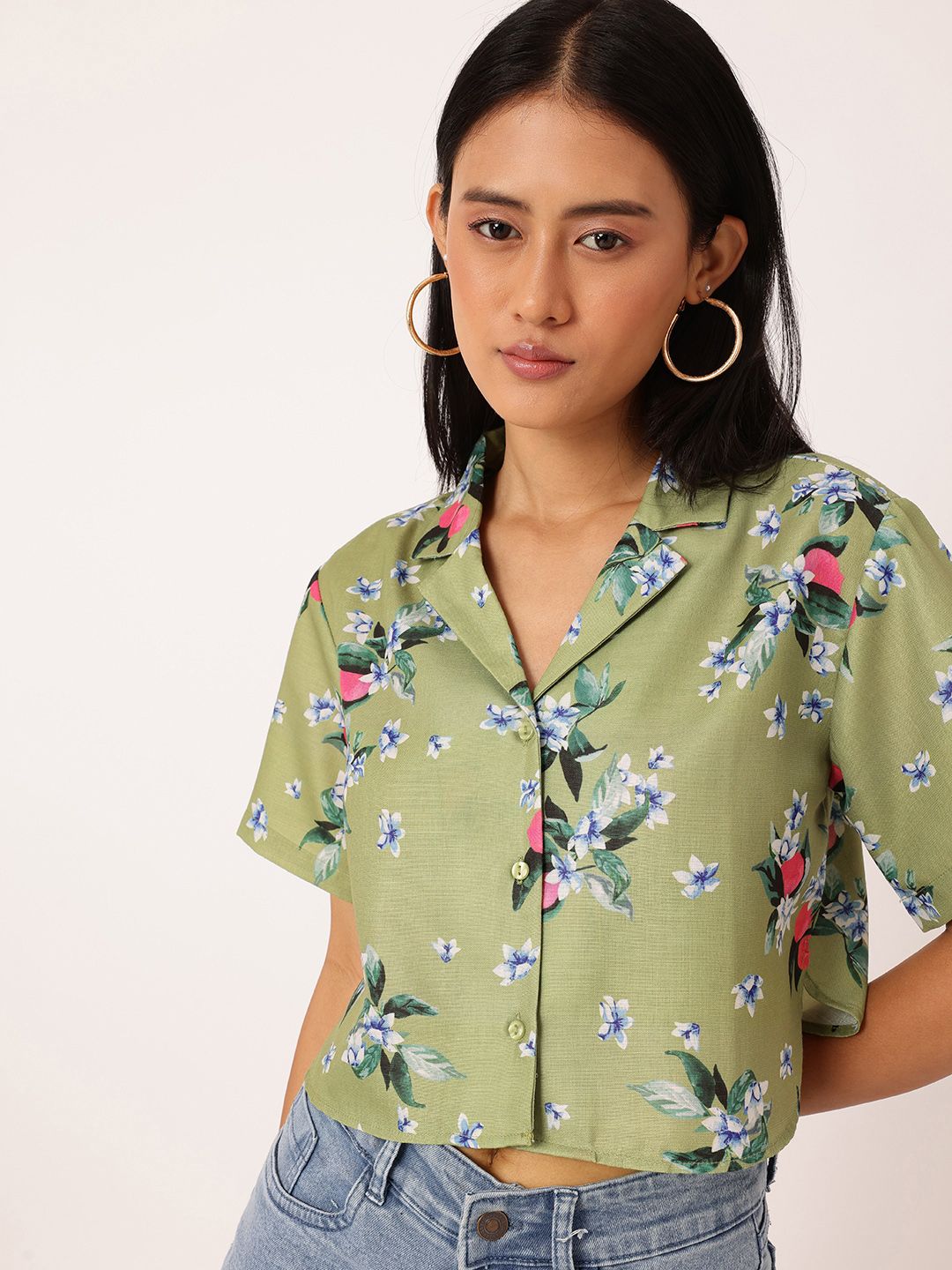 DressBerry Printed Boxy Crop Shirt