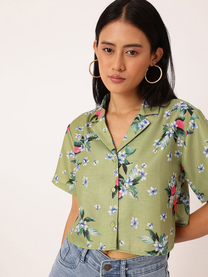 DressBerry Printed Boxy Crop Shirt