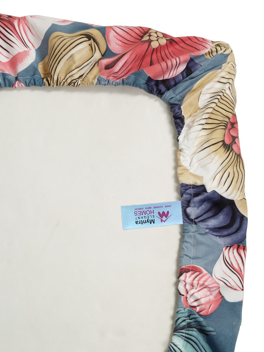 Myntra Elegant Blue Floral Printed Fitted 300 TC King 7D Bedsheet With 2 Pillow Covers